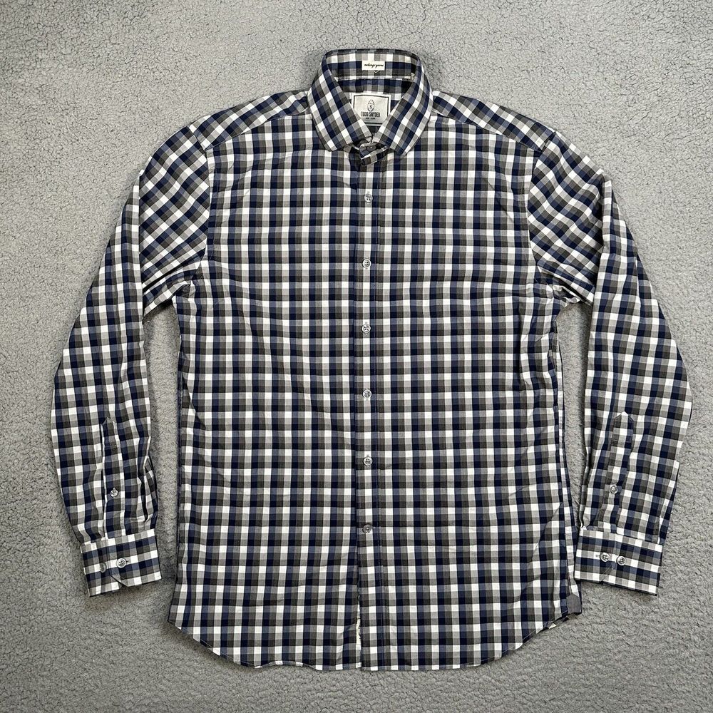 Todd Snyder Shirt Mens 15 32/33 Gray Blue Plaid Melange Yarns Casual Preppy Logo